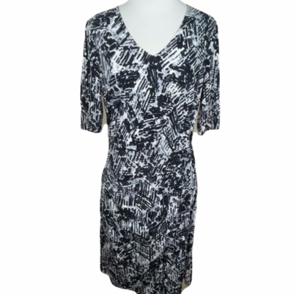 Nic+Zoe Black Multi Faux Wrap Midi Dress NWT M